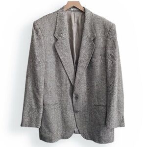 Vintage 80’s Yves Saint Laurent "Fashion Bar" Grey Herringbone Wool Blazer 42L